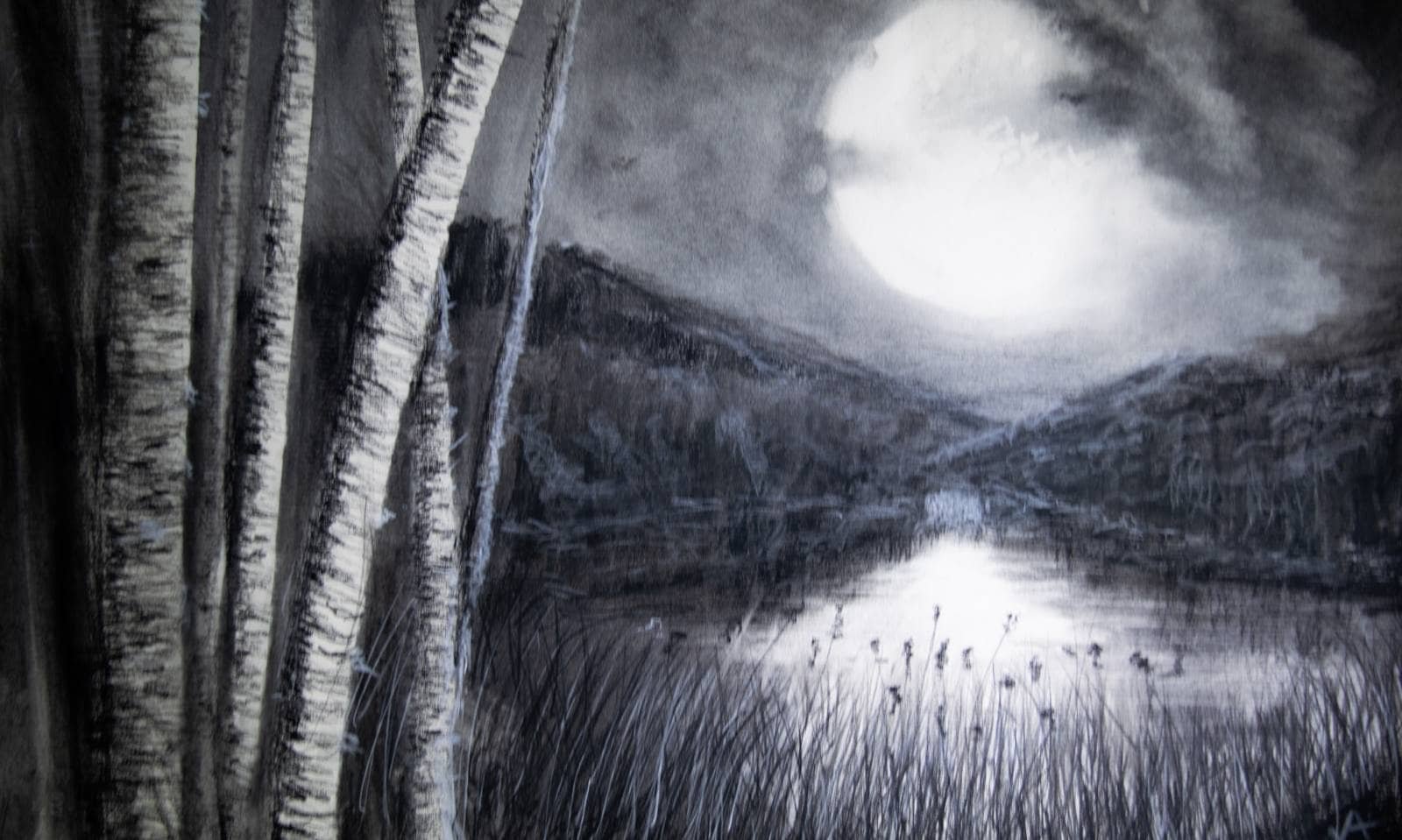 Moonlit Lake In Charcoal